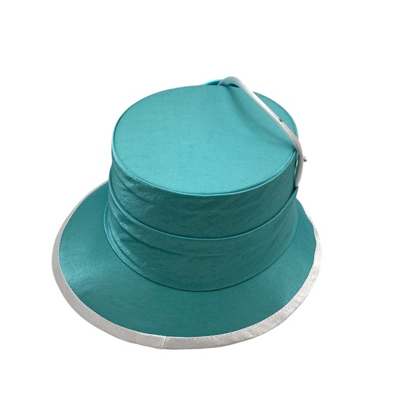 Corinthians Teal Satin Church Hat Rosette Rhinestone Derby Wedding